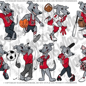 Greyhound/Whippet mascots in svg, eps, png, jpg, pdf