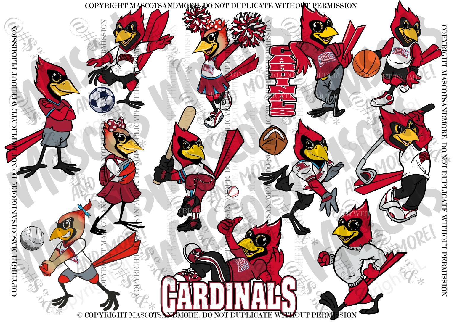 Cardinal Sports Mascot Bundle in Vector and PNG (SVG, EPS, PDF Included)