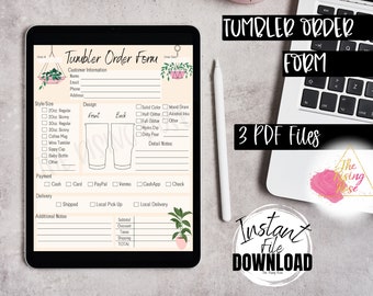 Tumbler Order Form | Instant Download, 1 PDF File, 3Pages | Plant Themed Order Form | Printable, Notability, GoodNotes