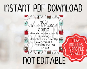 Hot Chocolate Bomb Tags Instant Download PDF & PNG File