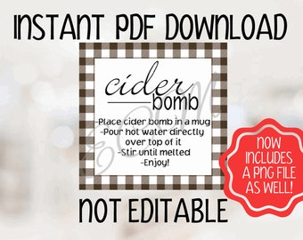 Apple Cider Bomb Tag PDF & PNG File Instant Download