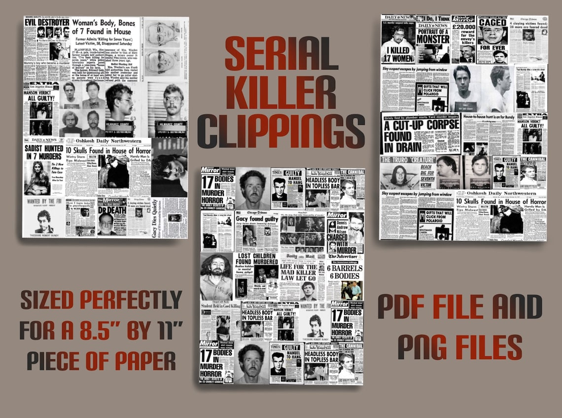 Serial Killer News Clippings PDF File and PNG Files | Etsy