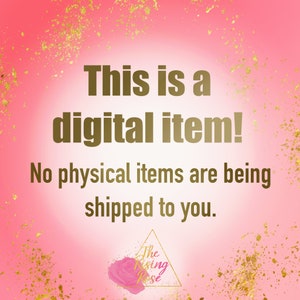 May include: Pink background with gold glitter. Text reads "This is a digital item! No physical items are being shipped to you."  The Rising Rose logo is in the bottom center.