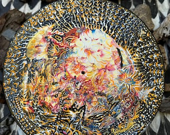 Psychedelische Vinyl-Schallplattenkunst „In alle Richtungen wachsend“ – UV-reaktives abstraktes Gemälde (Original)