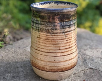 Ceramic Jar / Vase. Handmade wheel thrown piece with oxide decoration over a clear stoneware glaze.