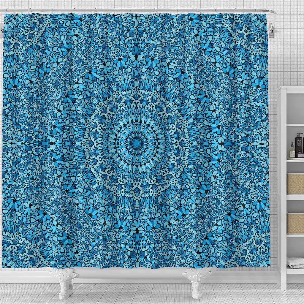 Blue Mandala Shower Curtain Chakra Floral Geometric Bathroom Etsy