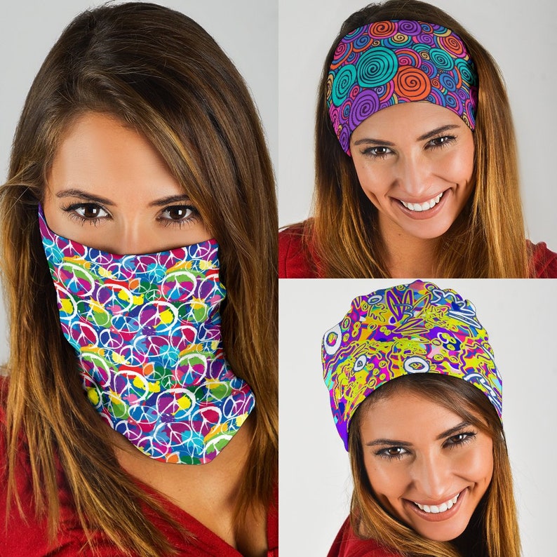 Hippie Bandana 3Pack Festival Fashion Neck Gaiter Peace Etsy