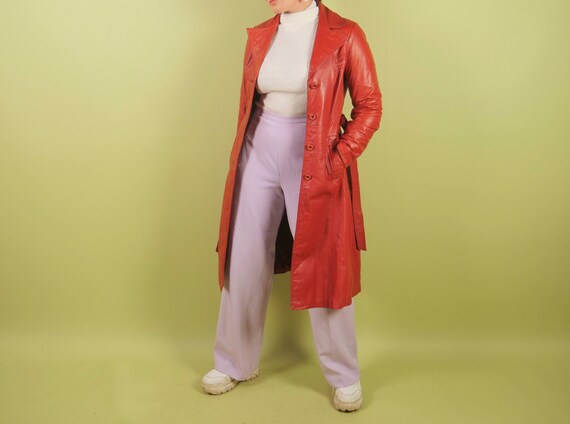 1970s burnt orange leather trench coat