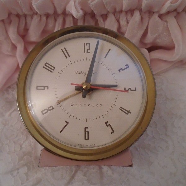 Vintage Shabby Pale Pink Baby Ben Alarm Clock Works