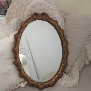 Vintage French Ruffled Bow Wooden Gilded Mirror