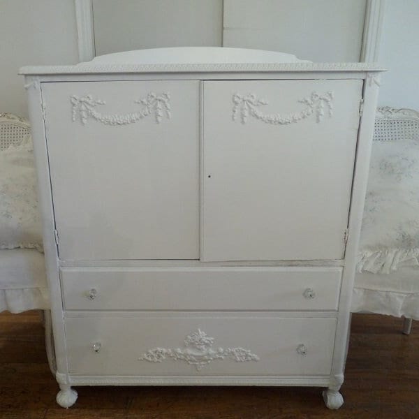 Antique Shabby Chic Painted French Armoire/Chest With Original Carvings~NO FREE SHIPPING~