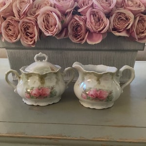 Vintage Shabby Roses Sugar & Creamer Set