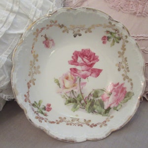 Vintage Shabby Pink Roses Gilded Swags Display Bowl