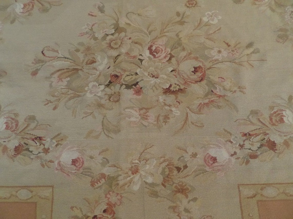 French Aubusson Shabby Pink Roses Rug 5'X9' Etsy