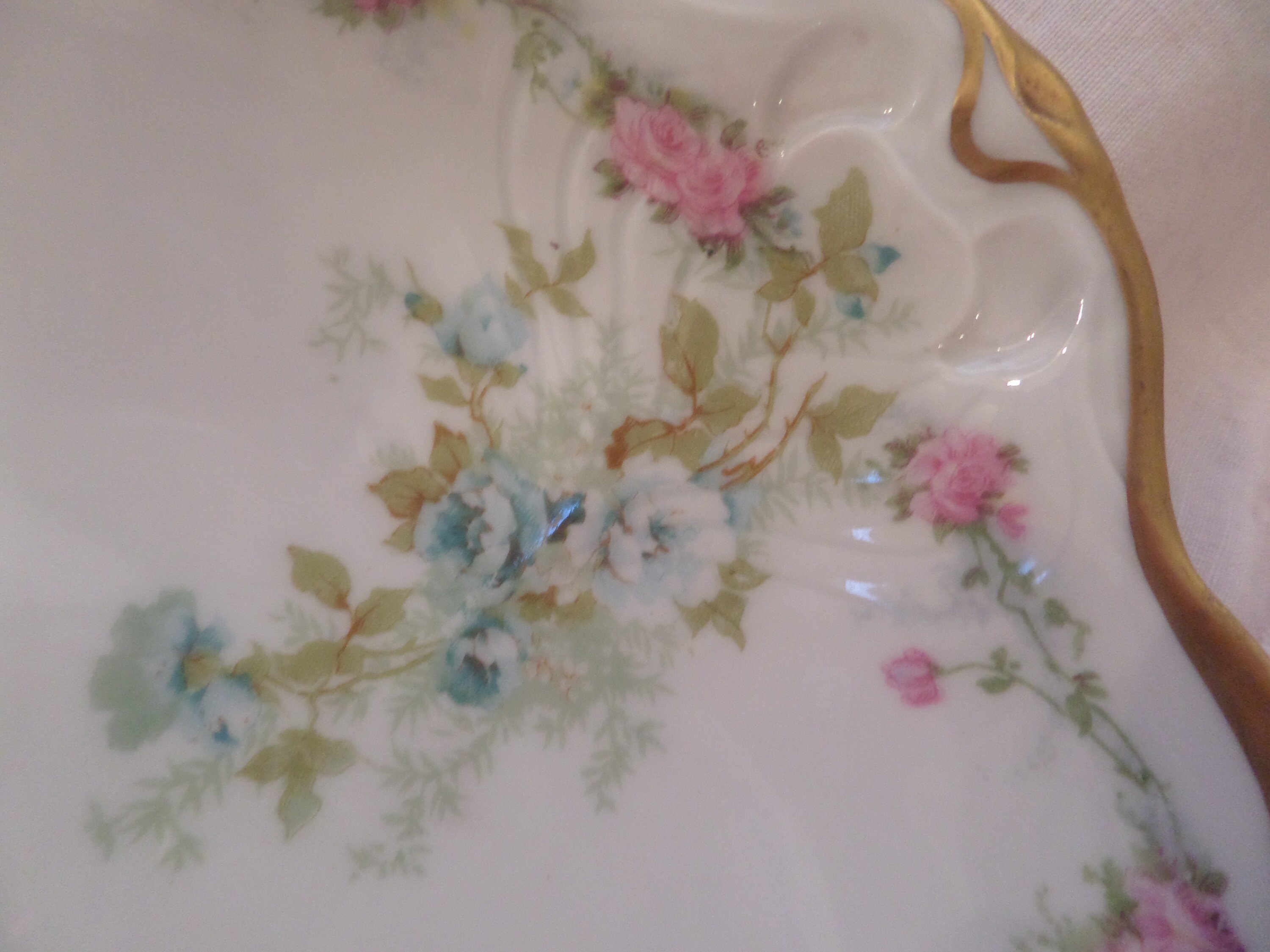 Vintage Shabby Soft Pink & Blue Roses Serving Display Bowl - Etsy