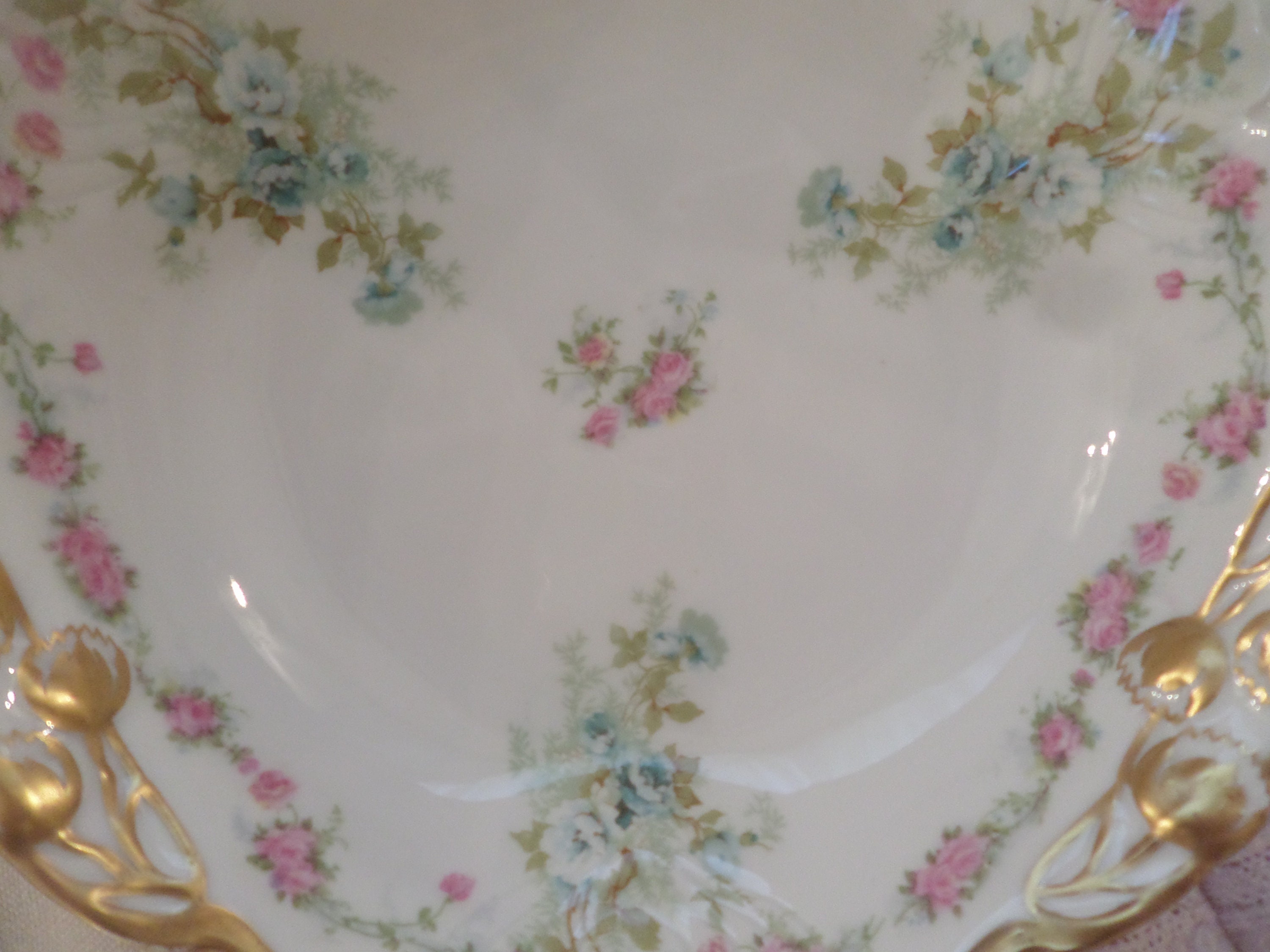 Vintage Shabby Soft Pink & Blue Roses Serving Display Bowl - Etsy