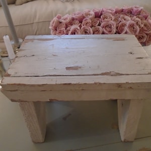 Vintage Shabby Chippy White Wooden Footstool