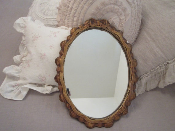 Vintage French Ruffled Bow Wooden Gilded Mirror 