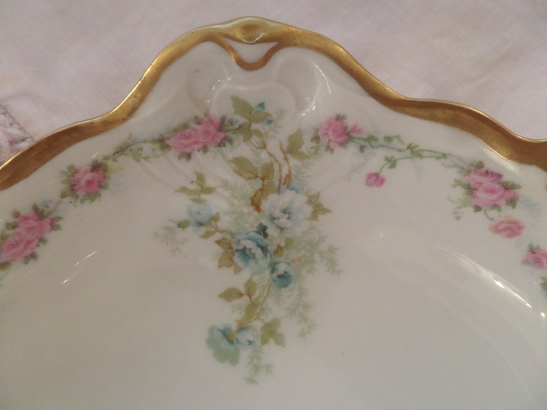 Vintage Shabby Soft Pink & Blue Roses Serving Display Bowl - Etsy
