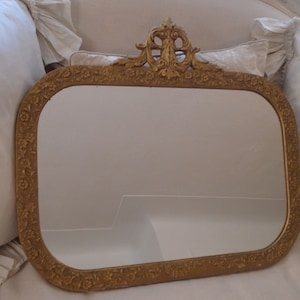 Antique French Barbola Floral Carvings Gilded Wall Mirror