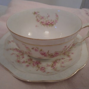 Vintage Shabby Pink Roses Swags Teacup/Saucer Set