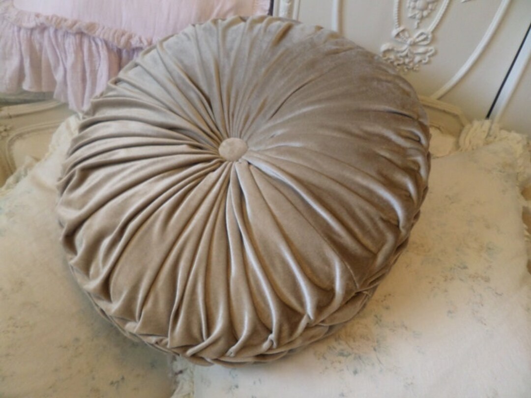Vintage Large Shabby Ruffled Round Velvet Tufted Pillow Etsy