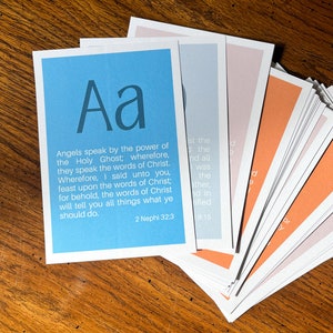 Tarjetas de memorización de las Escrituras para niños - Libro de Mormón y Biblia - Actividades preescolares - Aprender el alfabeto - Memorizar las Escrituras ayuda