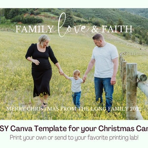 Family Love & Faith Karte bearbeitbar - Frohe Weihnachtskarte - Feiertagskartendesign - Benutzerdefinierte Weihnachtskarte - Frohe Feiertage - Was für ein Jahr