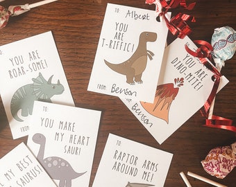 Druckbare Valentinstagskarten für Kinder - Dinosaur Valentines - Grundschule - Lustige Valentinstagskarten