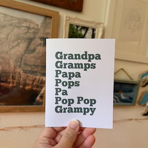 Tarjeta del abuelo - Tarjeta de Paw Paw, Poppy, Gramps, Papa - Abuelo - Día del Padre - Te amo Pa - Papa - De los nietos