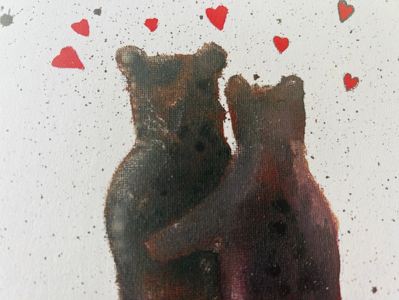 Bears cuddling Valentines Day anniversary card,love hearts couples congratulations card,for engagements and celebrations image 4