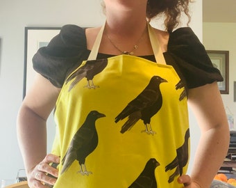 Womens Apron,Raven print apron gift for British wildlife fans, gift for gardeners,painters,potters