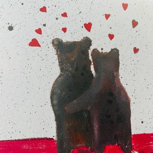 Bears cuddling Valentines Day anniversary card,love hearts couples congratulations card,for engagements and celebrations image 1