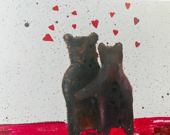 Bears cuddling Valentine’s Day anniversary card,love hearts couples congratulations card,for engagements and celebrations