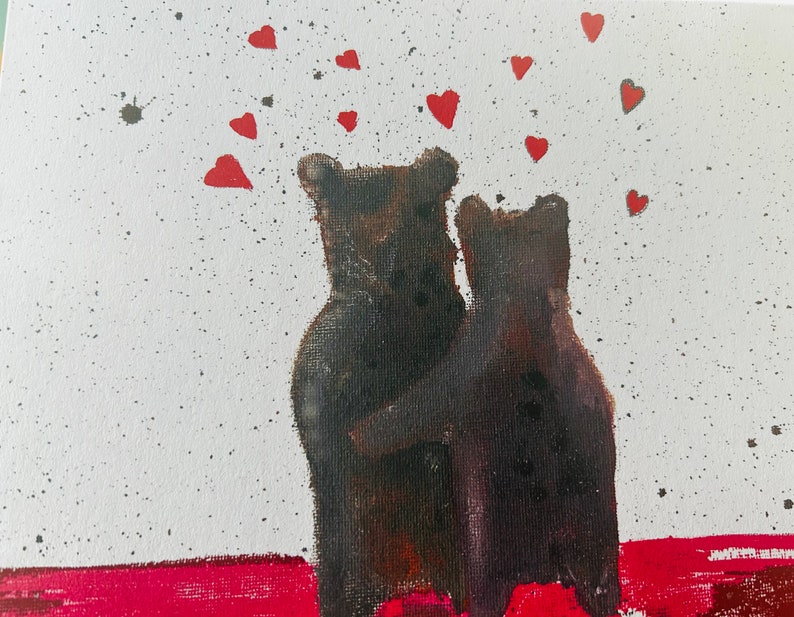 Bears cuddling Valentines Day anniversary card,love hearts couples congratulations card,for engagements and celebrations image 1