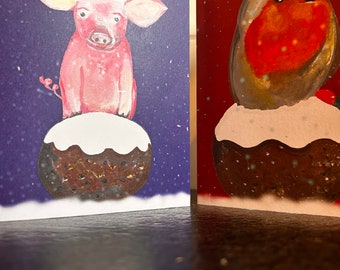 Pakketten kerstkaarten, kerstkaarten voor mollig roodborstje en varkentje, blanco a6-kaarten