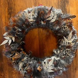 Pheasant feather Christmas wreath,Xmas gift,farmhouse decor for Xmas and winter season