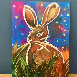 Rabbit print,bunny art,bunny in grass,British wildlife art,rabbit ink painting