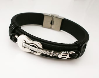 Pulsera de guitarra, pulsera de cuero, para guitarrista, regalo para músico, guitarra, rock