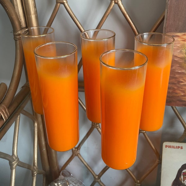 Vintage Blendo Juice Tumbler Glass, ONE glass, 5 Available Orange Frosted, Water Cup Orange Gold Rim Ombre MCM Mid Century Modern Barware