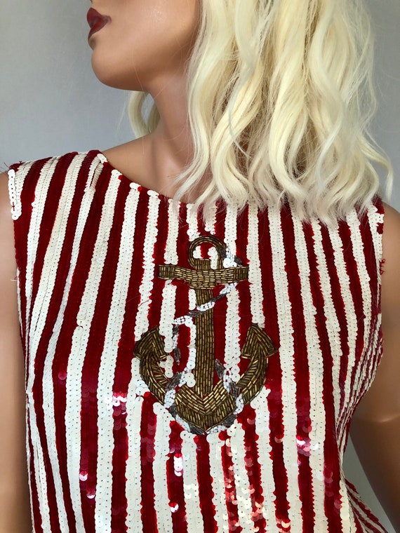 Vintage 80s Ladies Nautical Themed Blouse Sz 14 L-XL