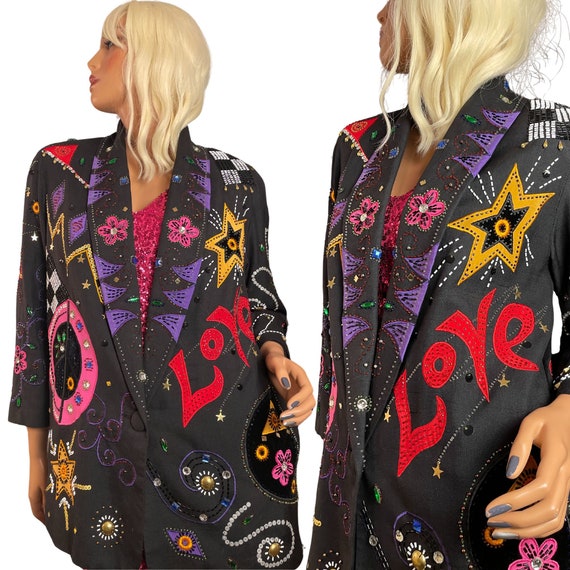 Novelty Glam Sequined Beaded Blazer Coat Retro Nov