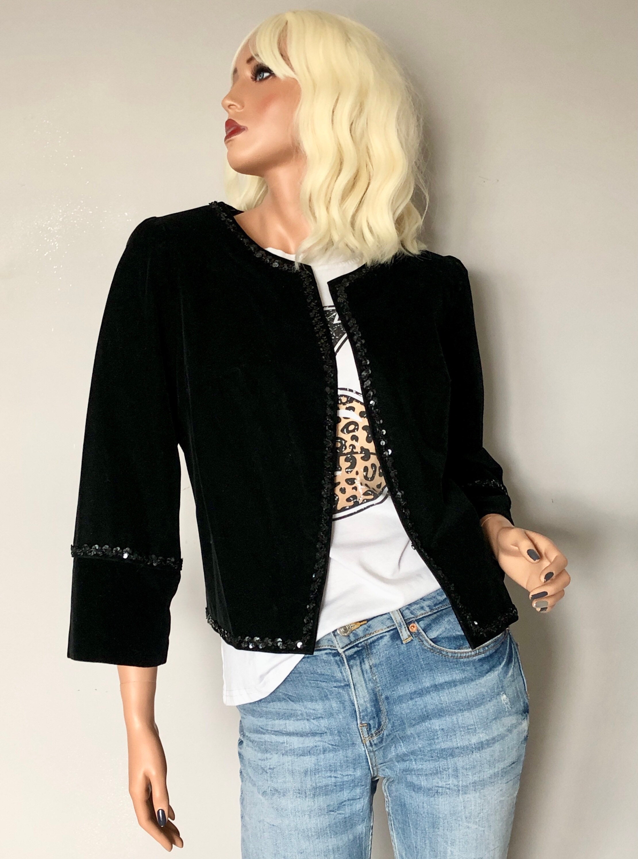 Black Velvet Womens Cropped Jacket Blazer Vintage 1960s Etsy