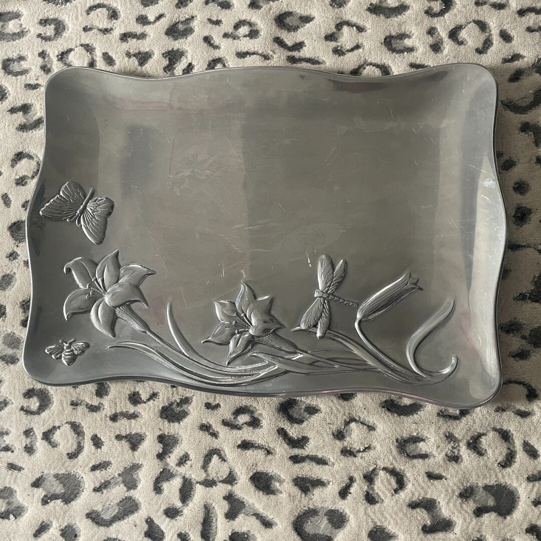Silver Floral Butterfly Boho Serving Platter, Lenox Serving Platter