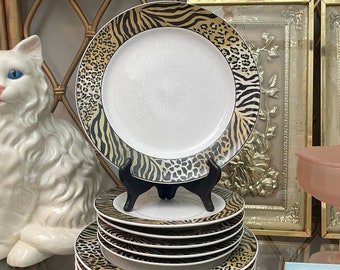 Animal Print Plate, Tiger Leopard Print Dinner Salad Plate, 8.25" Studio Nova Jungle Beat Replacement Plate, Eclectic Unique Dinnerware