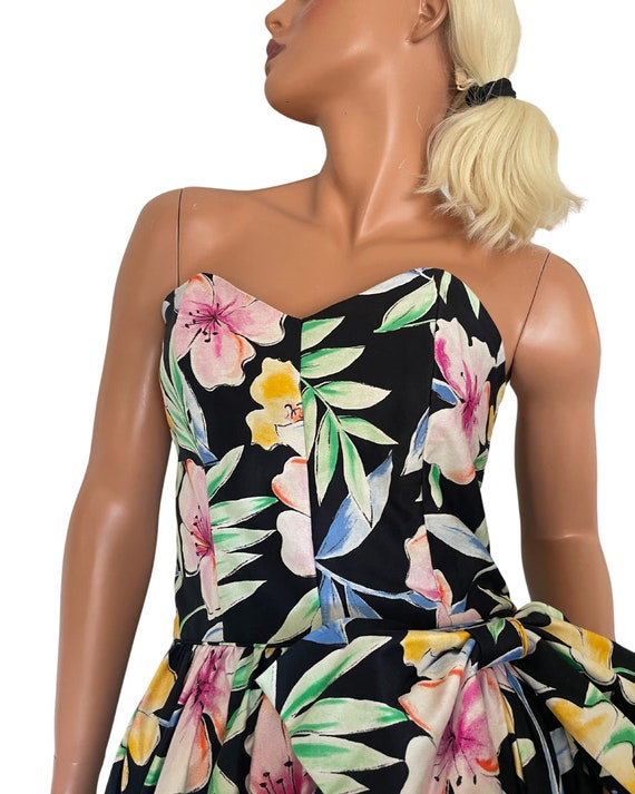 Fabulous Vintage 1980's Black Tropical Floral Pri… - image 2