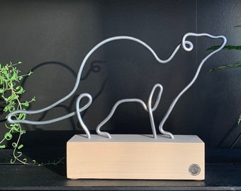 Ferret wire figurine #2 Made of aluminum wire on a wooden base