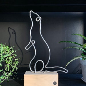 Ferret wire figurine #3 Made of aluminum wire on a wooden base