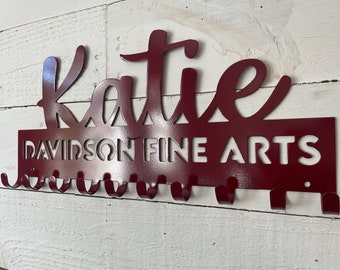 Custom Steel Medal Hanger (10 Hook) – Personalized Name, School or Short Quote Ribbon Display