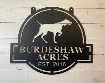 Custom Bird Dog Metal Sign; Hunting Dog Monogram; Tracking Dog Sign; Duck Hunter Gift; Personalized Dog Sign; Dog Lover Gift; Pointer Sign